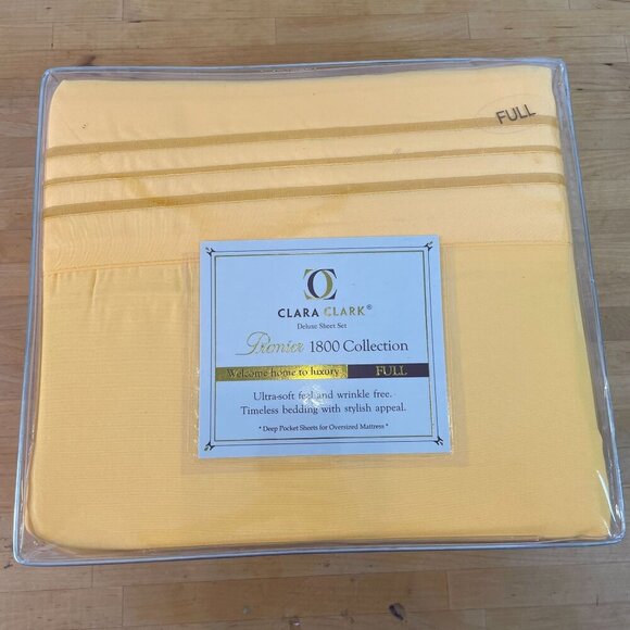 Clara Clark Premier 1800 Full Sheet Set Wrinkle-Free Deep Pockets Yellow Soft - Picture 1 of 6